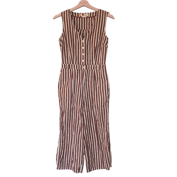 Boden Verity Red & White Striped Linen Blend Cropped Jumpsuit - 6 - Picture 5 of 15